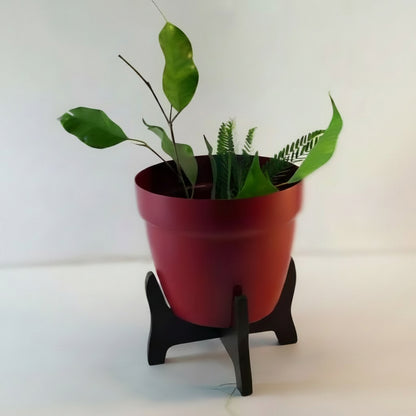 Decorative Metal Pot with Wooden Stand – Minimalist Indoor Planter