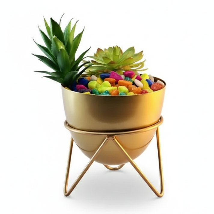 Geometric Tripod Metal Planter with Pot