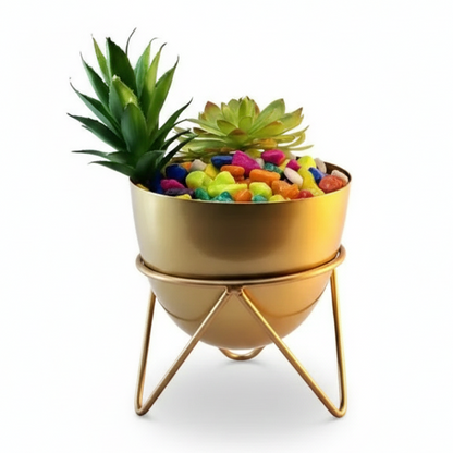 Geometric Tripod Metal Planter with Pot