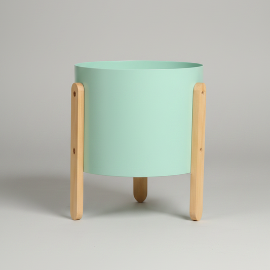 Round Planter with Wooden Stand