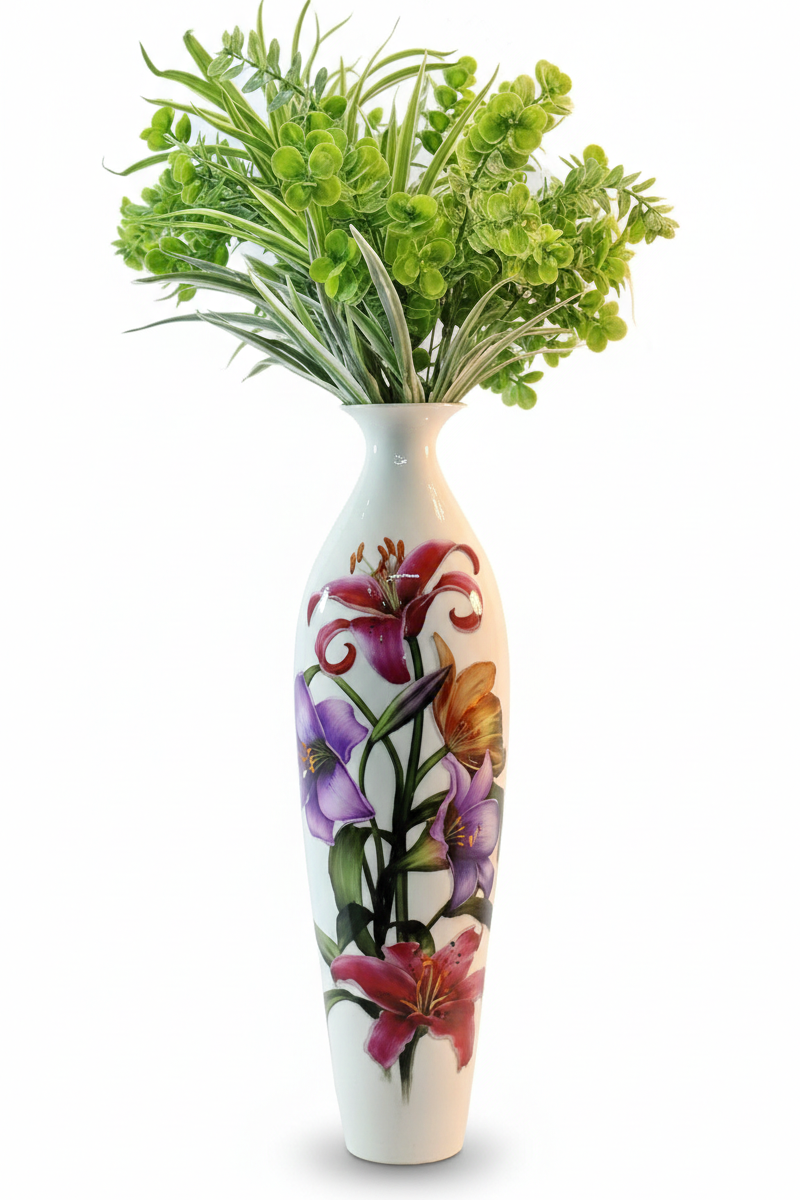 Glorious White Marble Ceramic Style Metal Vase – Decor for Home And Garden 7.87″ x 24.80″