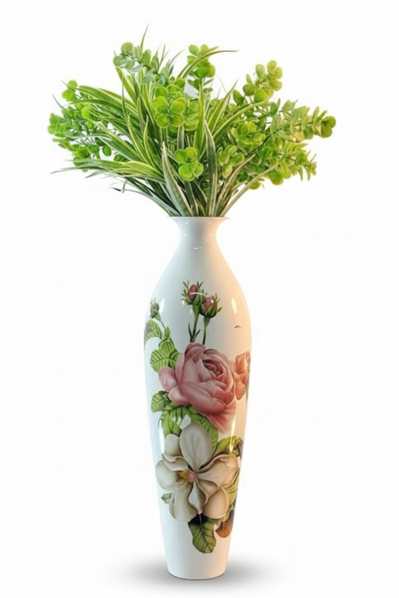 Glorious White Marble Ceramic Style Metal Vase – Decor for Home And Garden 7.87″ x 24.80″