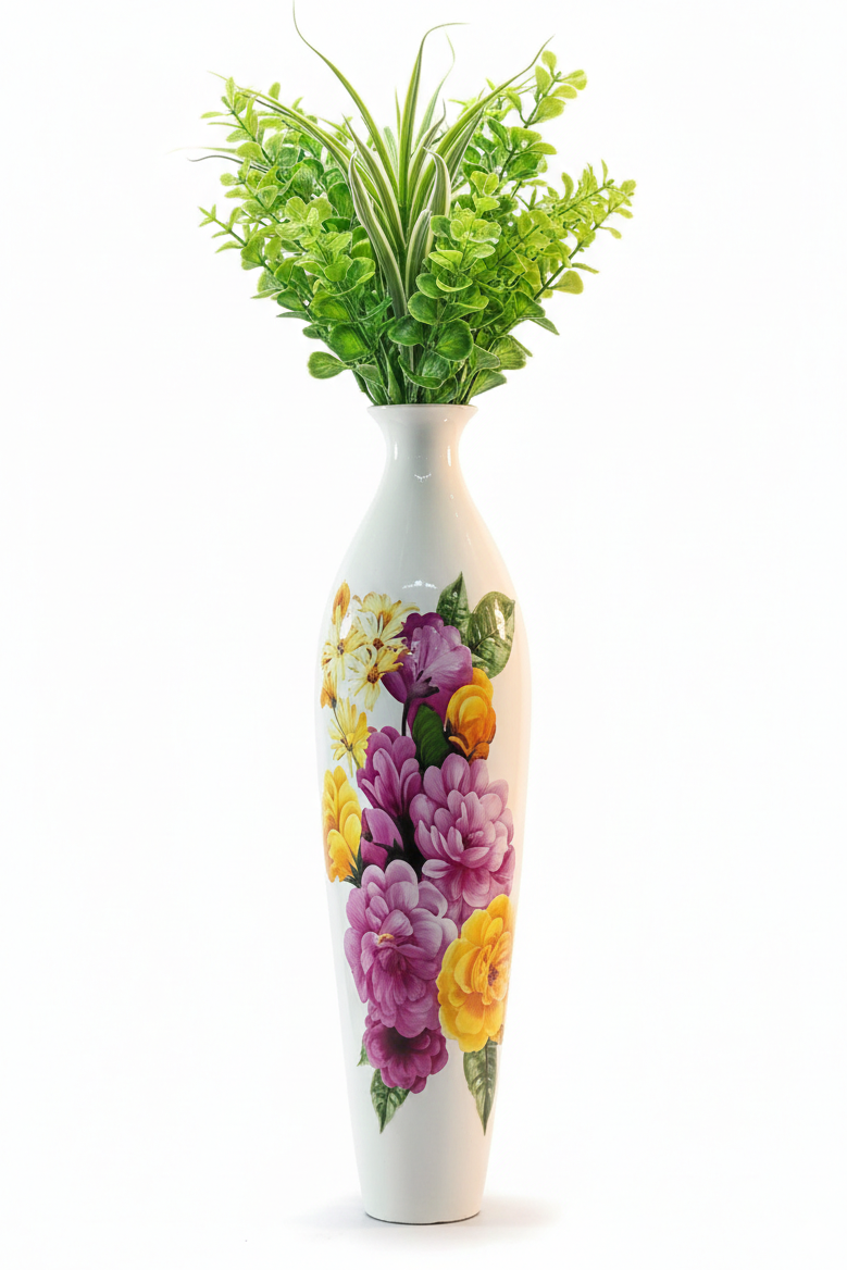 Glorious White Marble Ceramic Style Metal Vase – Decor for Home And Garden 7.87″ x 24.80″