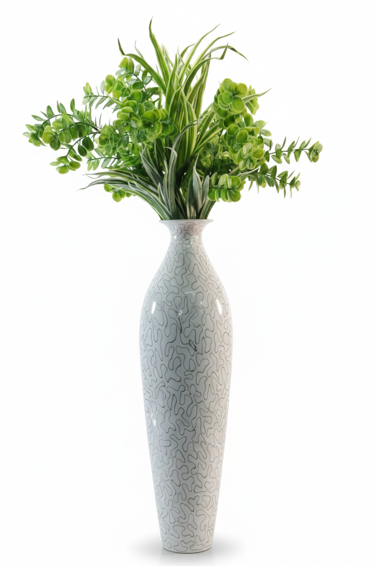 Glorious White Marble Ceramic Style Metal Vase – Decor for Home And Garden 7.87″ x 24.80″