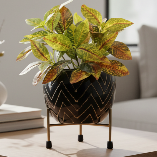 Elevated Round Iron Planter with Stand