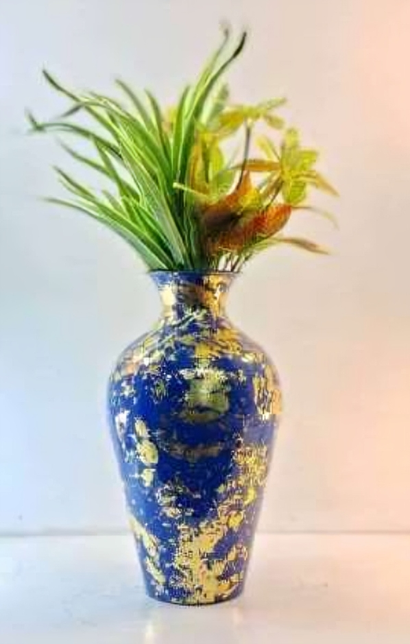 Tall Handcrafted Metal Vase – Abstract