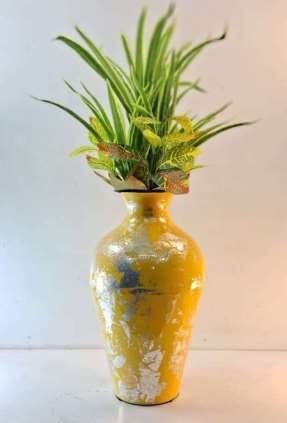 Tall Handcrafted Metal Vase – Abstract