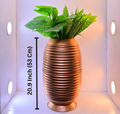 Cylindrical Metallic Ribbed Planter – 21 Inch – Modern Home Decor