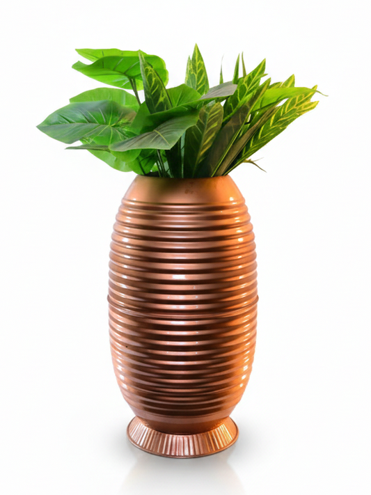 Cylindrical Metallic Ribbed Planter – 21 Inch – Modern Home Decor