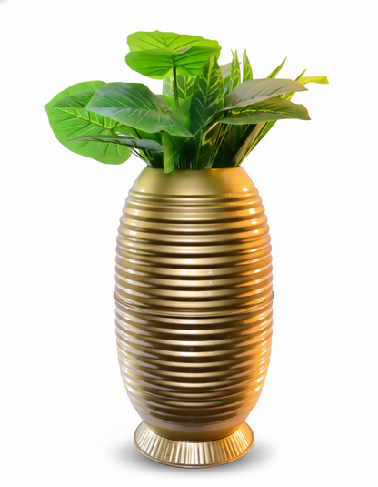 Cylindrical Metallic Ribbed Planter – 21 Inch – Modern Home Decor