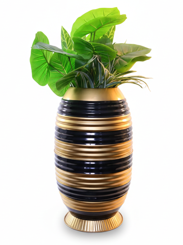 Cylindrical Metallic Ribbed Planter – 21 Inch – Modern Home Decor