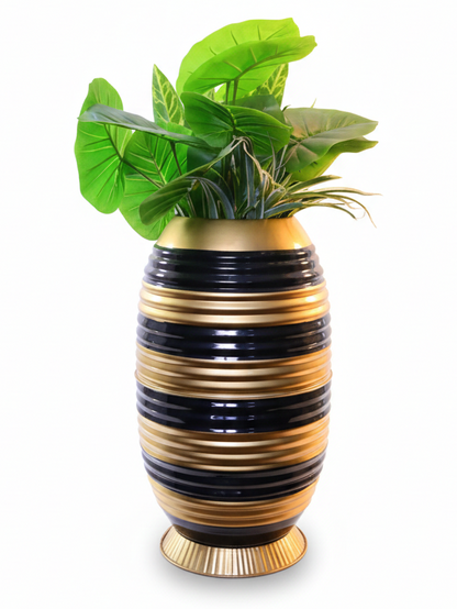 Cylindrical Metallic Ribbed Planter – 21 Inch – Modern Home Decor