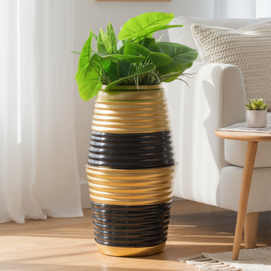 Tall Ridged Cylinder Planter 20 Inch Modern Pot