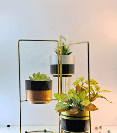 3-Tier Geometric Planter Stand with Gold Frame