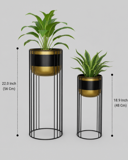 Modern Tiered Plant Stands with Cylindrical Planters Set of 2