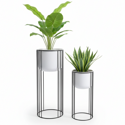 Modern Tiered Plant Stands with Cylindrical Planters Set of 2