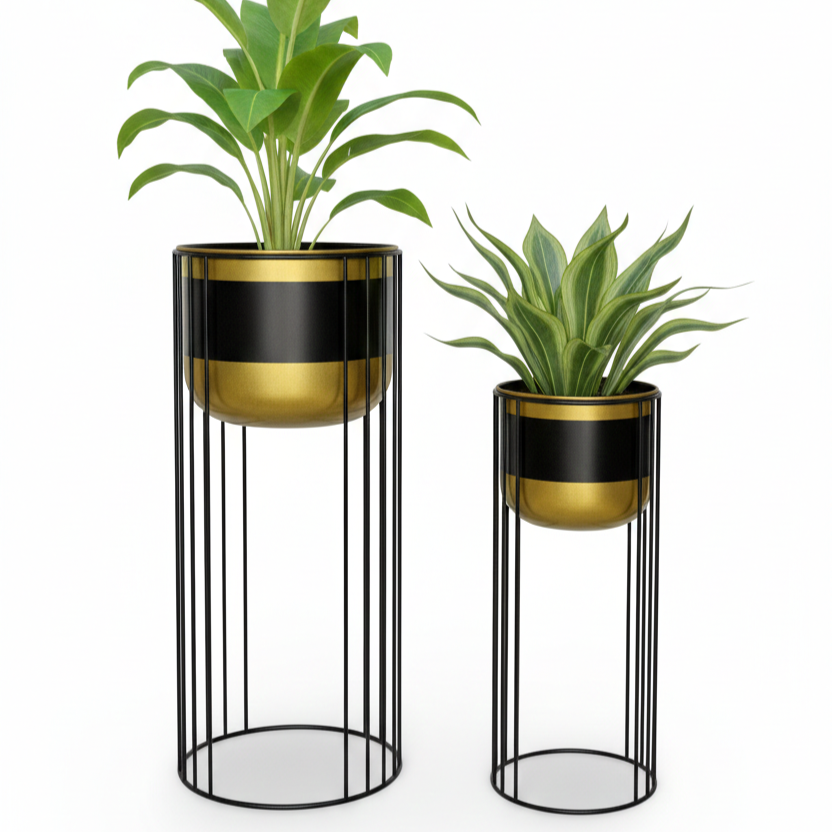 Modern Tiered Plant Stands with Cylindrical Planters Set of 2