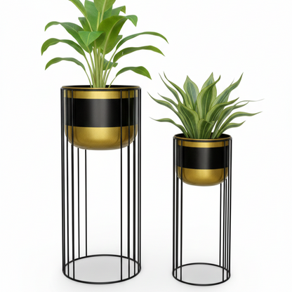 Modern Tiered Plant Stands with Cylindrical Planters Set of 2