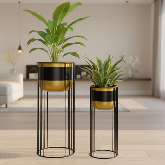 Modern Tiered Plant Stands with Cylindrical Planters Set of 2