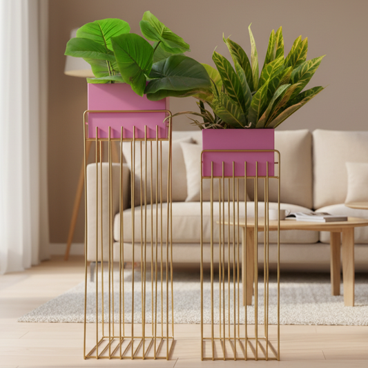 Modern Rectangular Banded Planter Set of 2 – Stylish Planters