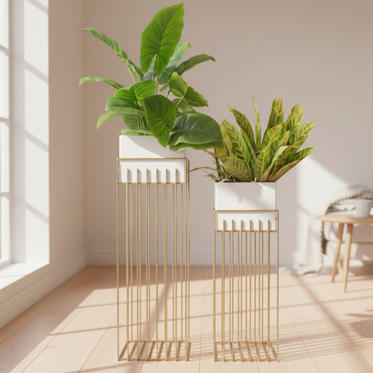 Modern Rectangular Banded Planter Set of 2 – Stylish Planters