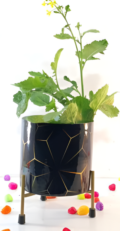 Decorative Printed Metal Planter with Stand