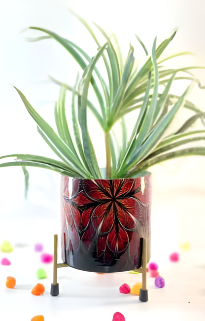 Decorative Printed Metal Planter with Stand