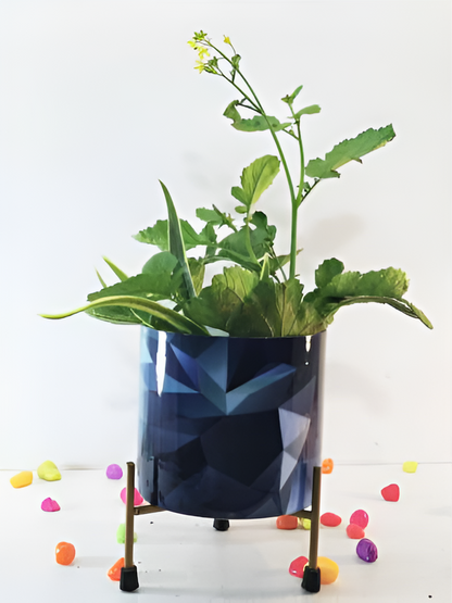 Decorative Printed Metal Planter with Stand