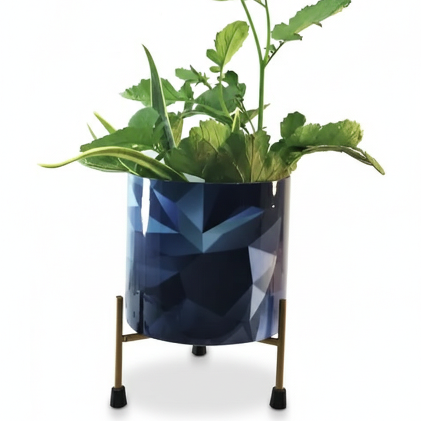 Decorative Printed Metal Planter with Stand