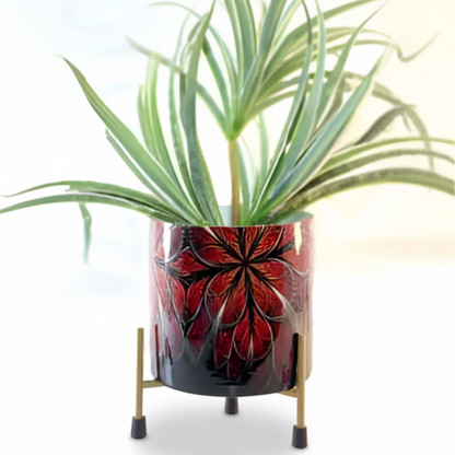 Decorative Printed Metal Planter with Stand