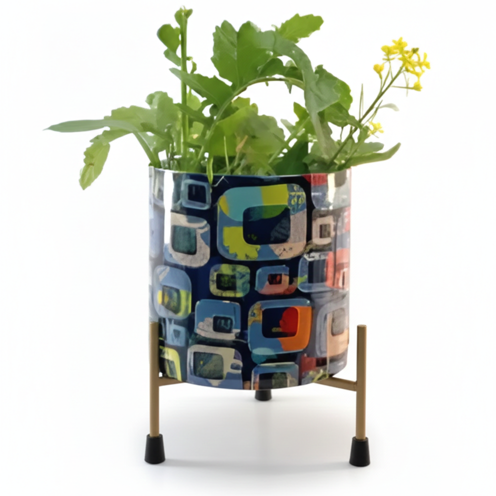Decorative Printed Metal Planter with Stand
