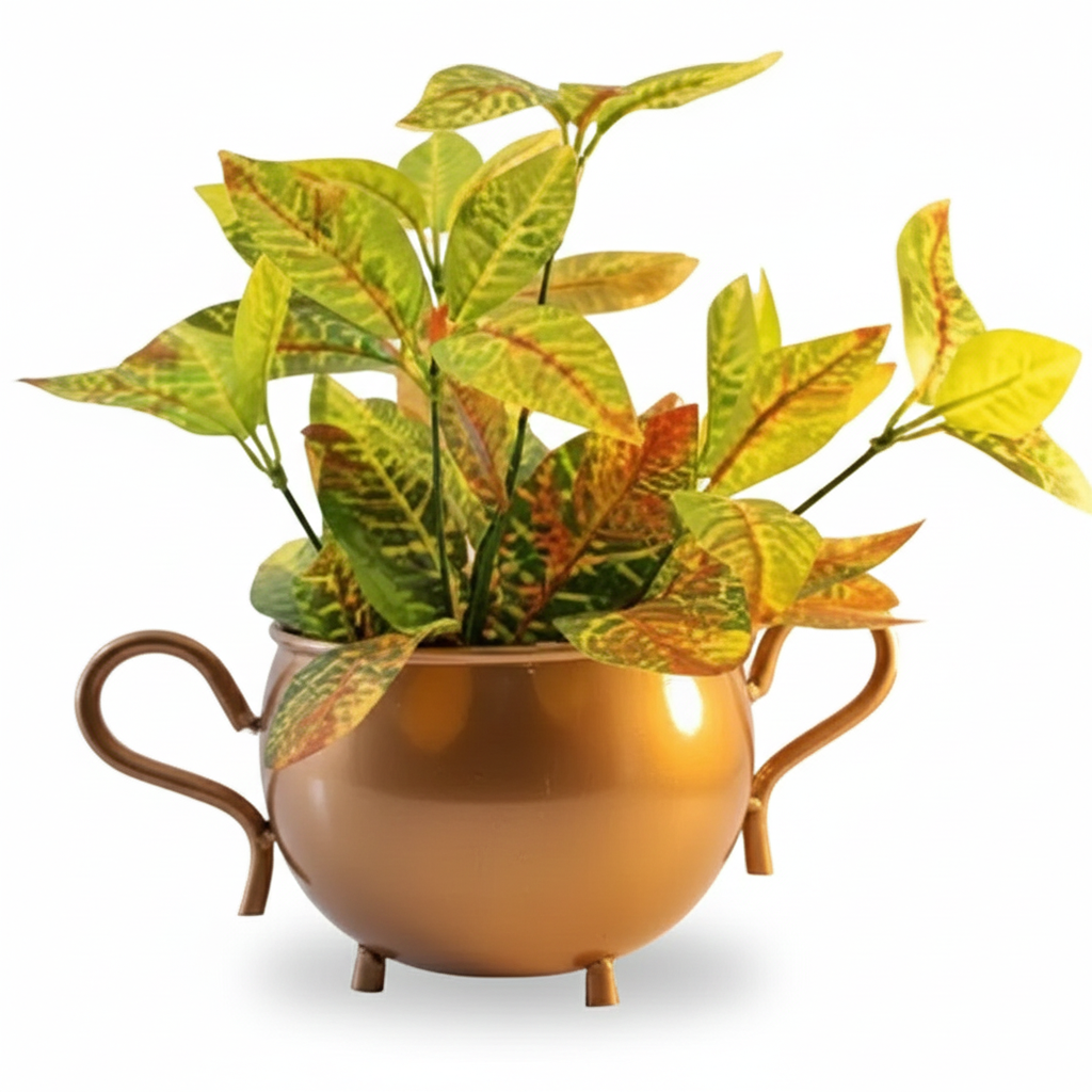Classic Double-Handle Metal Flower Pot – Decorative Indoor Planter