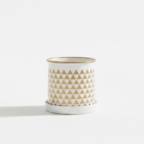 Ceramic mug with geometric pattern on a white background