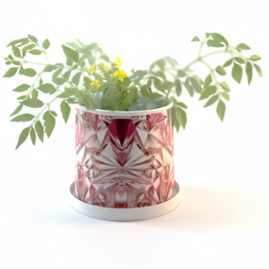 Compact Printed Metal Planter with Base Plate