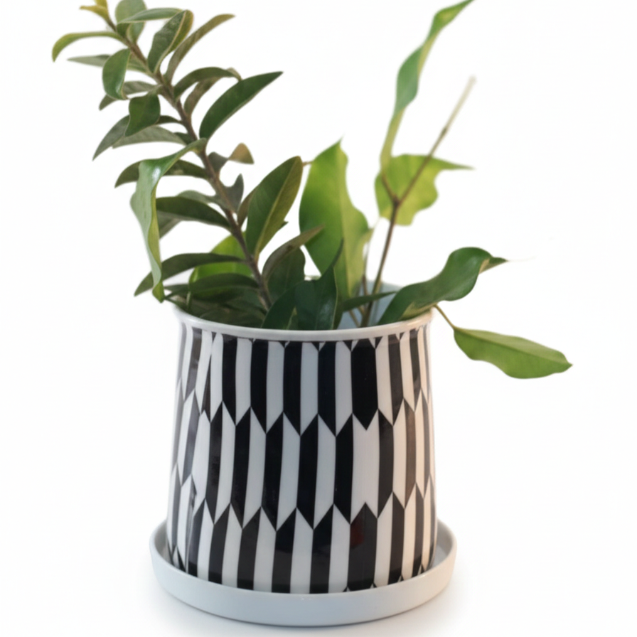 Compact Printed Metal Planter with Base Plate