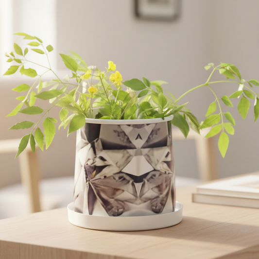 Compact Printed Metal Planter with Base Plate