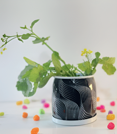 Assorted Marble-Effect Printed Metal Planters with Base Plate