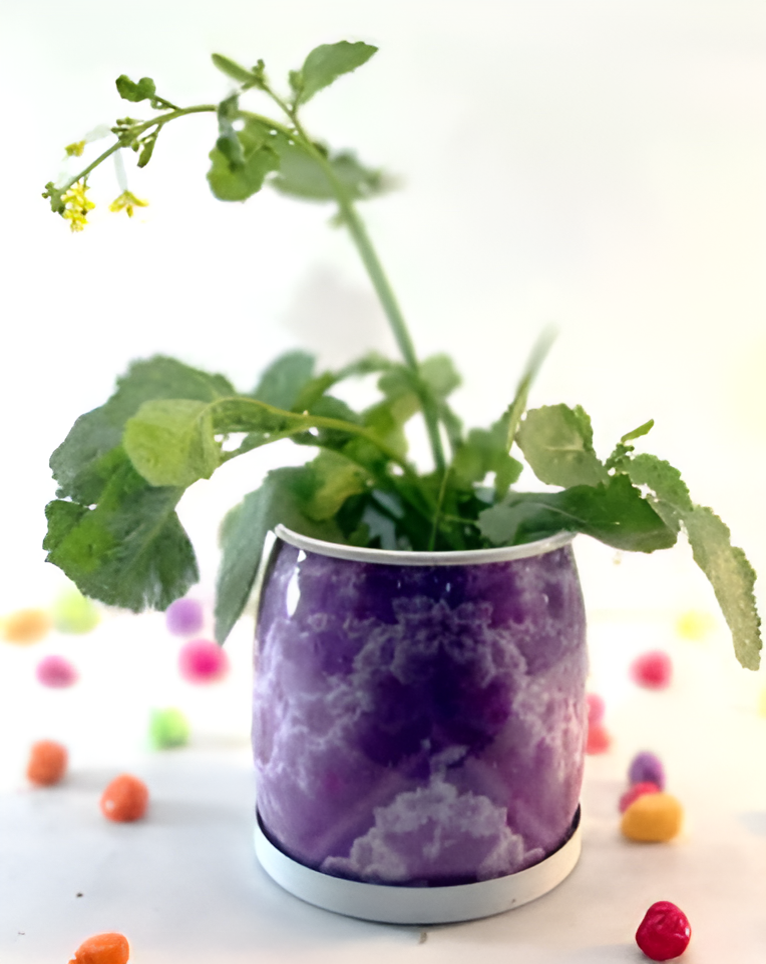 Assorted Marble-Effect Printed Metal Planters with Base Plate