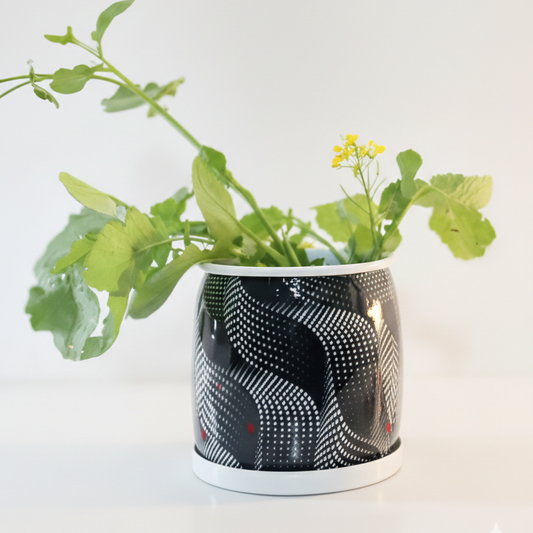 Assorted Marble-Effect Printed Metal Planters with Base Plate