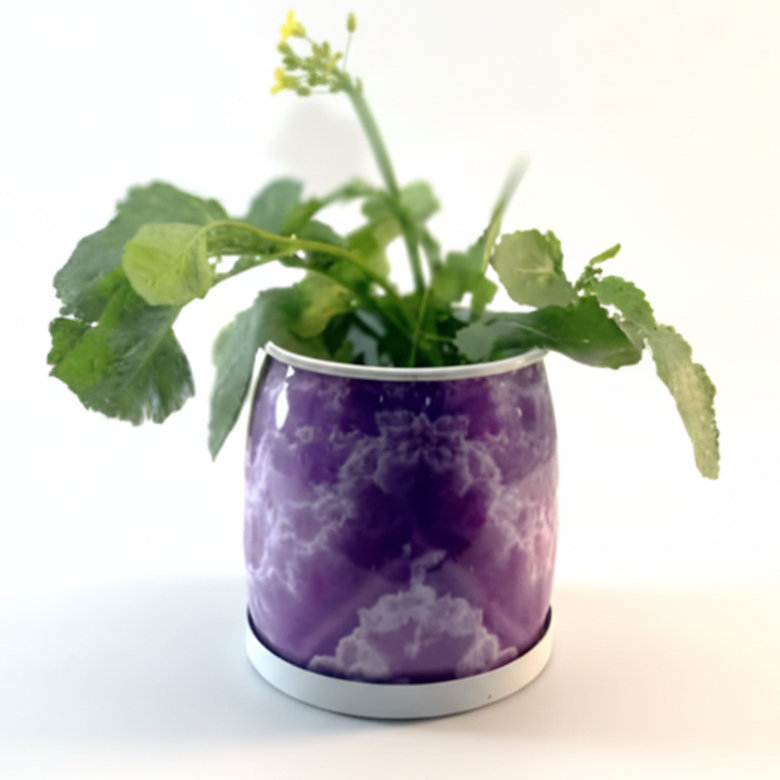 Assorted Marble-Effect Printed Metal Planters with Base Plate