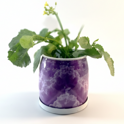 Assorted Marble-Effect Printed Metal Planters with Base Plate