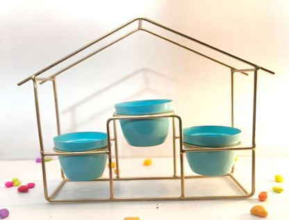 Large House Planter Stand with 3 Pots – Gold Frame