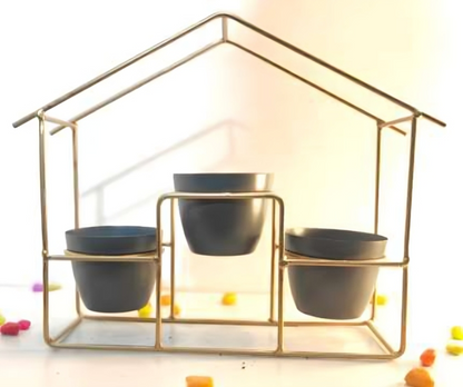 Large House Planter Stand with 3 Pots – Gold Frame