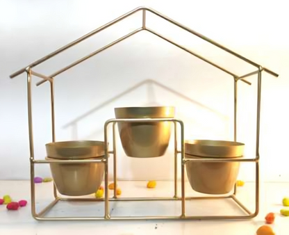Large House Planter Stand with 3 Pots – Gold Frame