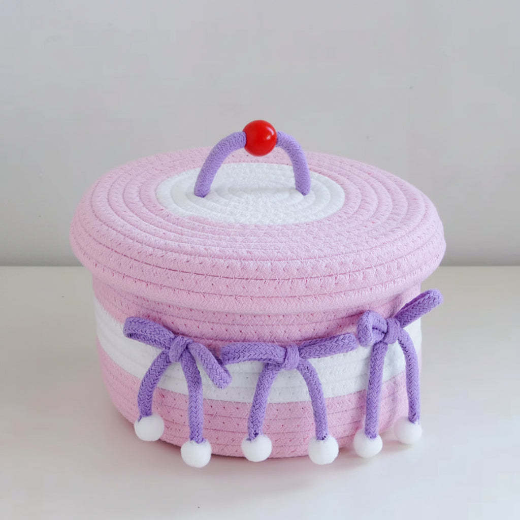 Handwoven Multicolor Cotton Rope Basket with Lid
