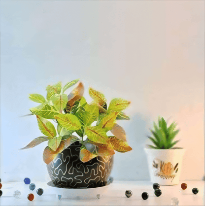 Designer Metal Pot with Abstract Pattern