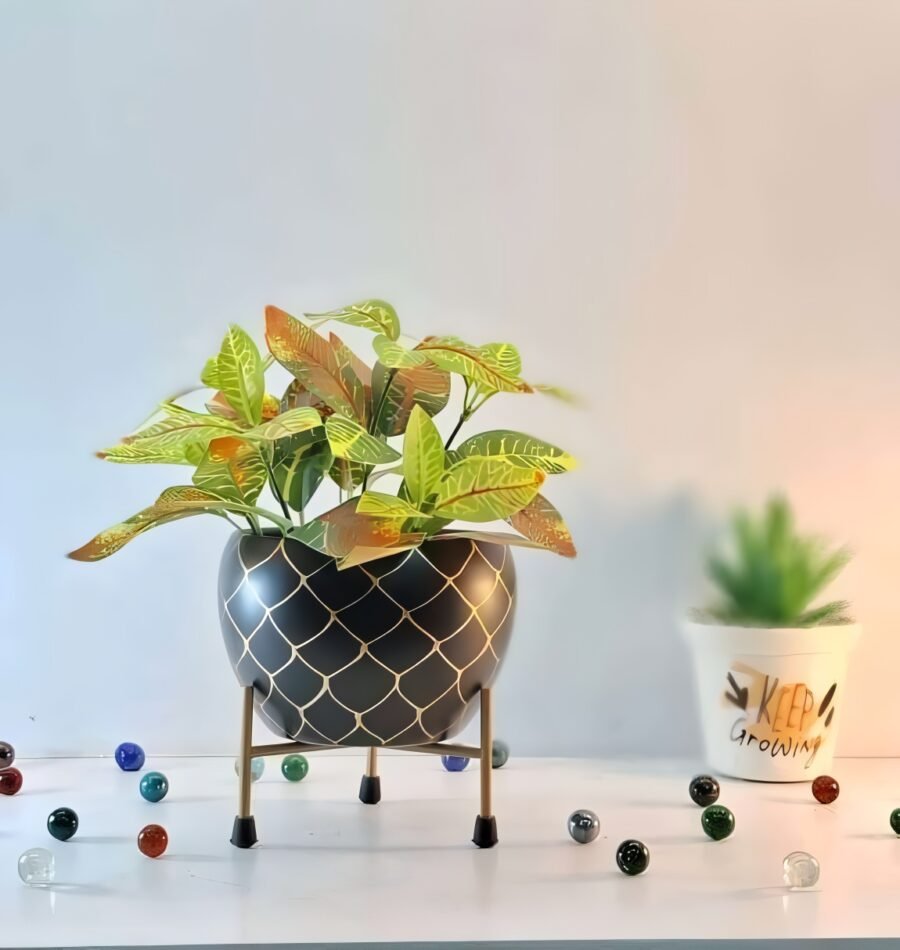 Designer Metal Pot with Abstract Pattern