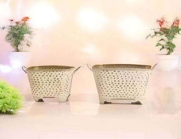 Oval Dotted Metal Planters – Set of 2