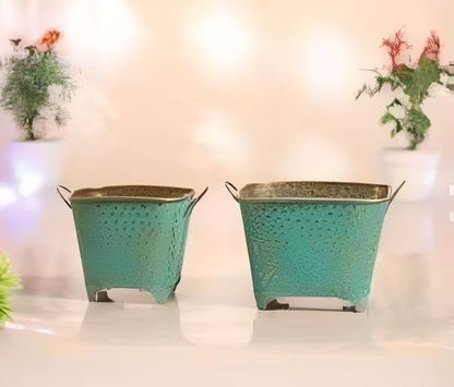 Oval Dotted Metal Planters – Set of 2