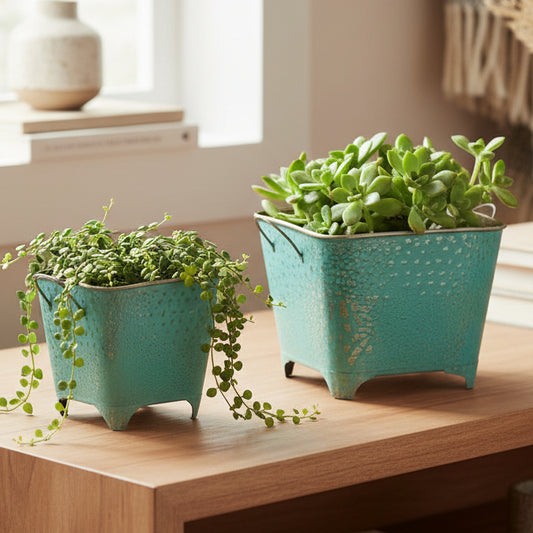 Oval Dotted Metal Planters – Set of 2
